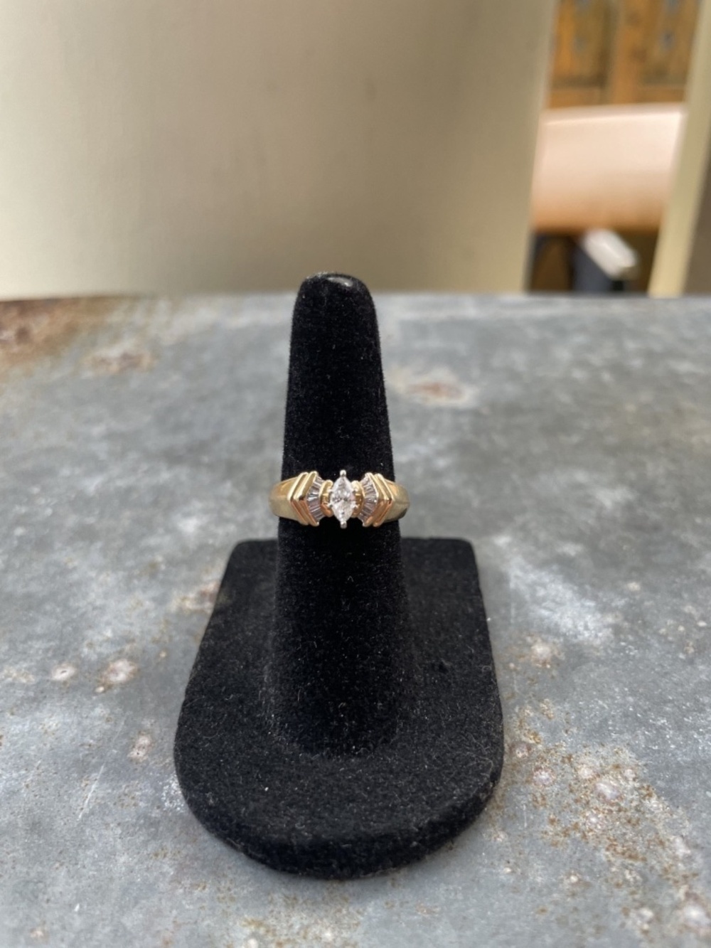 14k Gold Marquise Baguette Bridal Set 1990s--size 3.5 Rare, Vintage Petite Fit - Picture 6 of 10